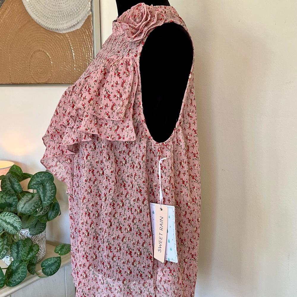 Sweet Rain Pleated Ruffled Pink Floral Top Size XXL NWT - Picture 4 of 9